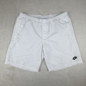 Lotto White Athletic Shorts Men's L Soccer Training Mesh Lined Drawstring